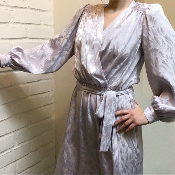 Vintage 80s Liquid Satin Faux Wrap Midi Dress | 6 - Picture 5 of 8